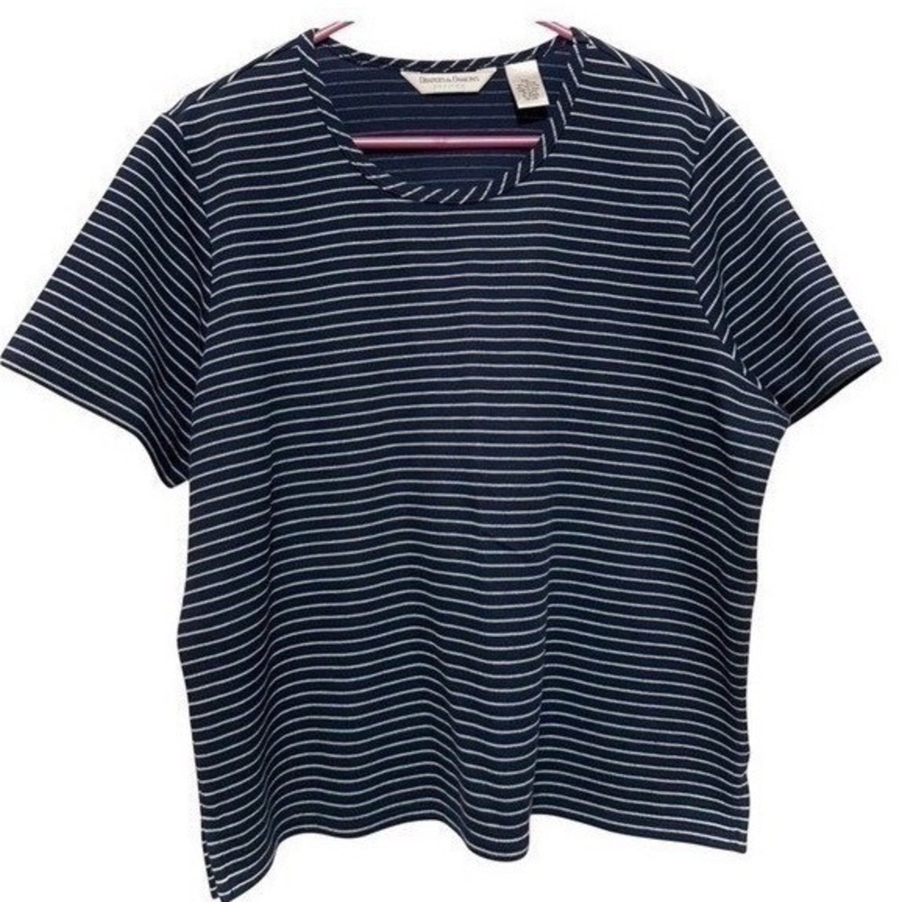 Draper's & Damon's Navy Blue White T Shirt Top Striped Short Sleeve XL Petite